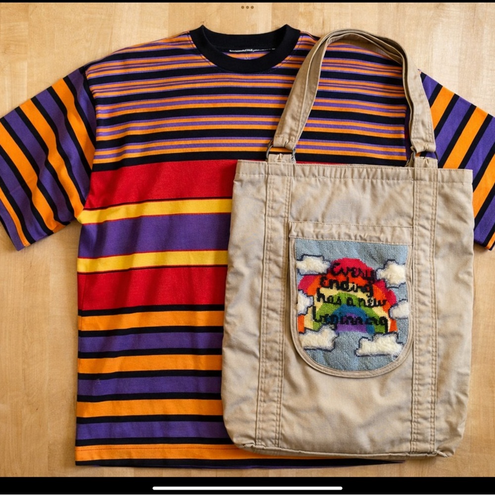 Maurithe Francois Girbaud XL Needlepoint Bag Every Ending Has a New Beginning